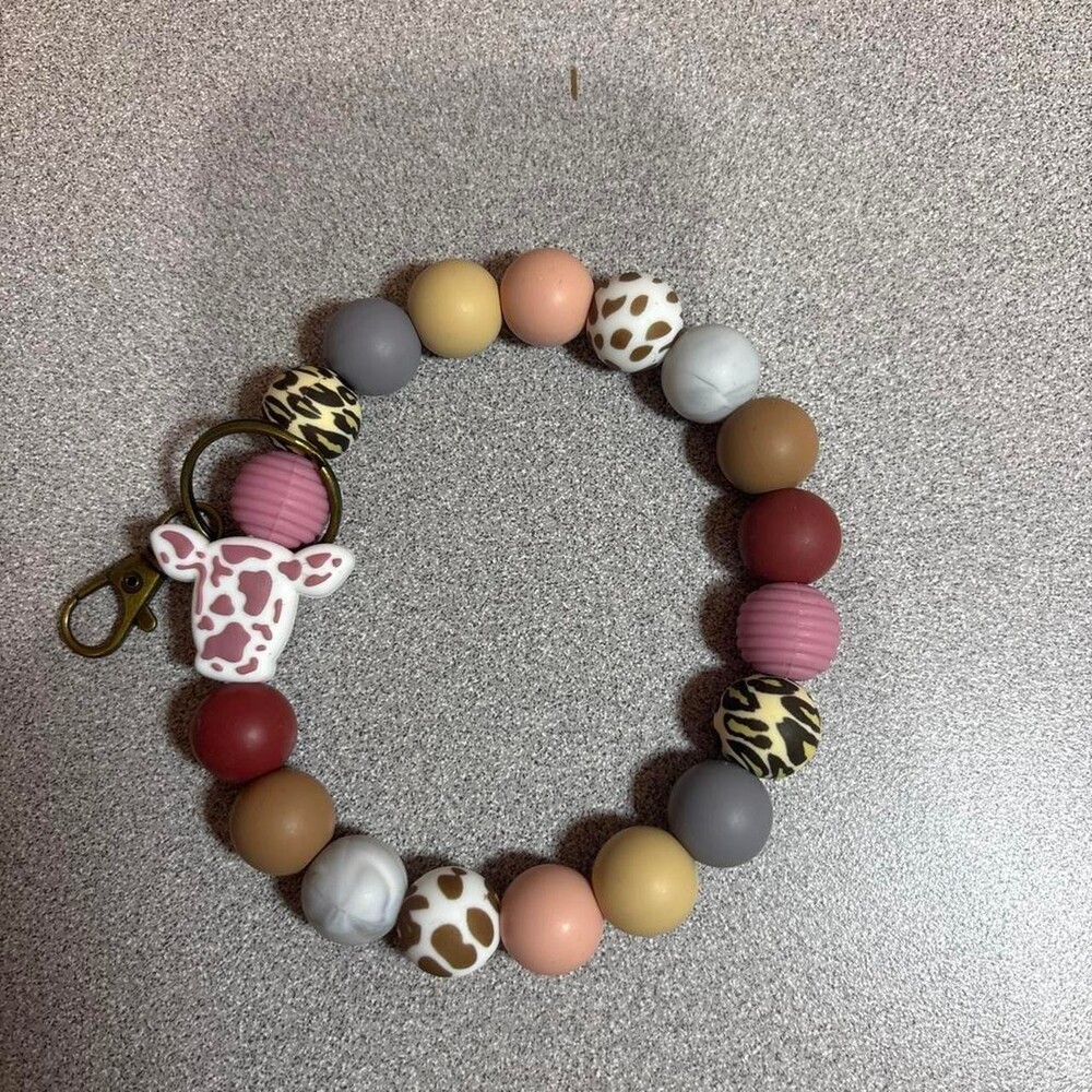 Multicolored Silicone Beaded Keychain with Cowhead Bead